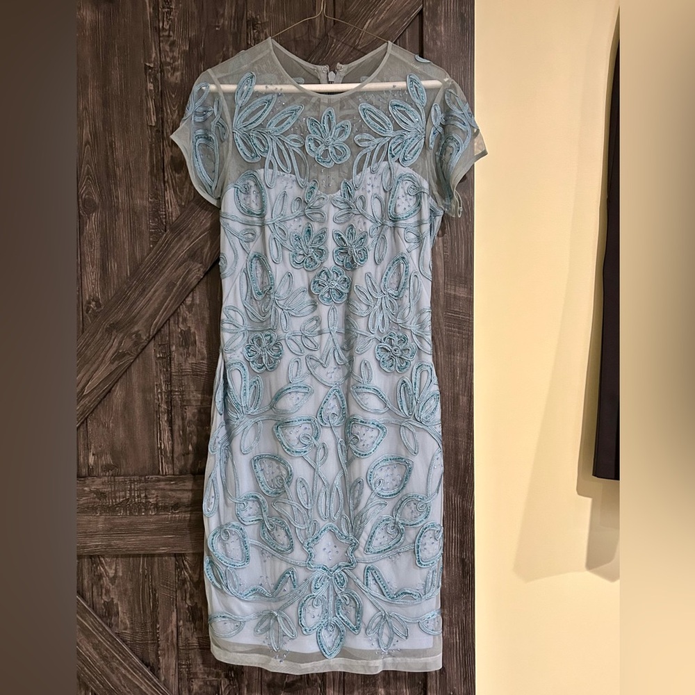 JS Collections Light Blue Embroidered Midi Dress